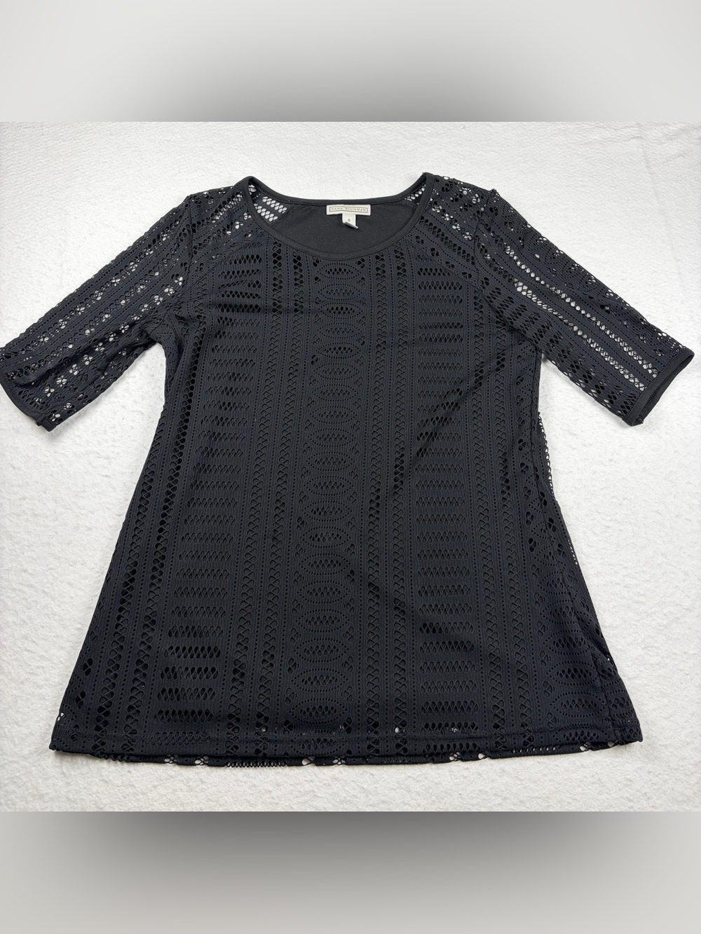 Dana Buchman‎ Black Crochet Knit 3/4 Sleeve Top